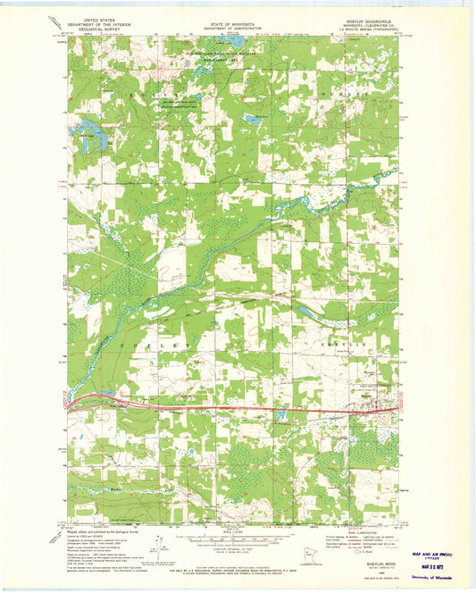 Classic USGS Shevlin Minnesota 7.5'x7.5' Topo Map Image