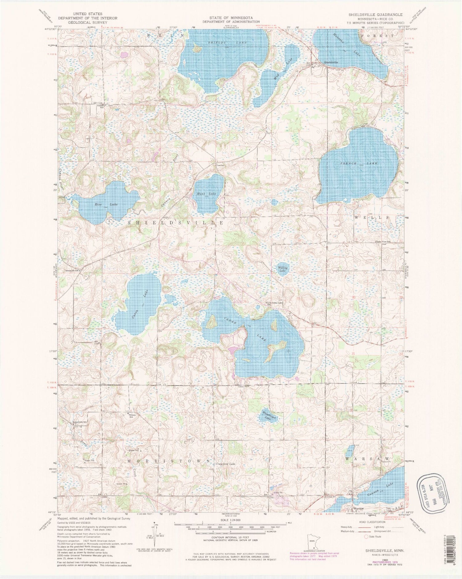 Classic USGS Shieldsville Minnesota 7.5'x7.5' Topo Map Image