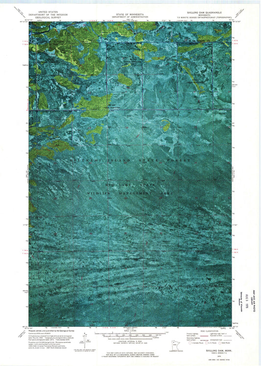 Classic USGS Shilling Dam Minnesota 7.5'x7.5' Topo Map Image
