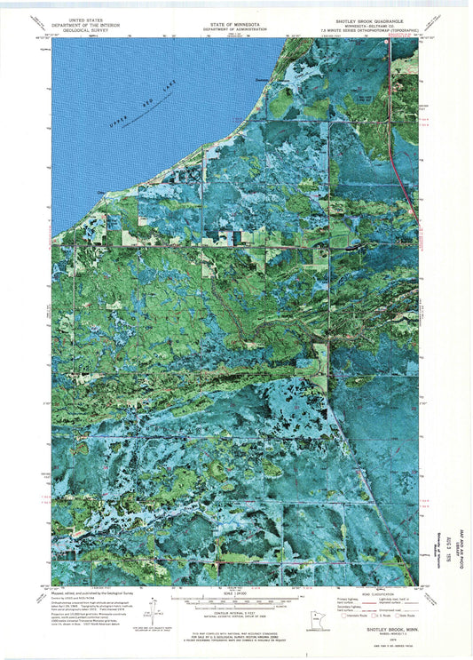 Classic USGS Shotley Brook Minnesota 7.5'x7.5' Topo Map Image