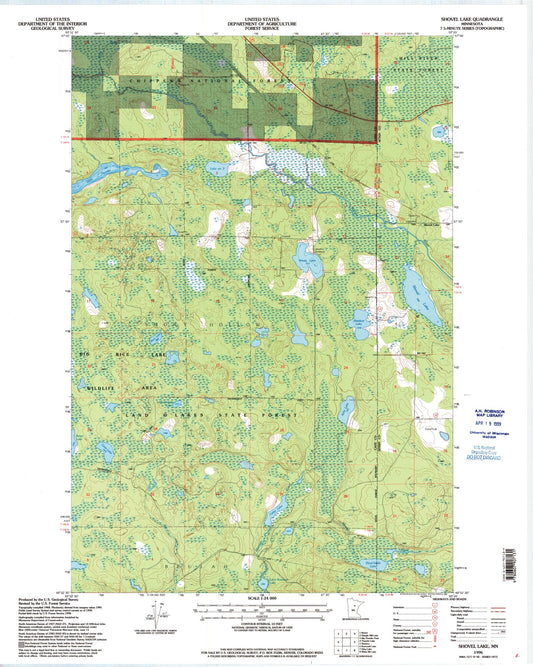 Classic USGS Shovel Lake Minnesota 7.5'x7.5' Topo Map Image
