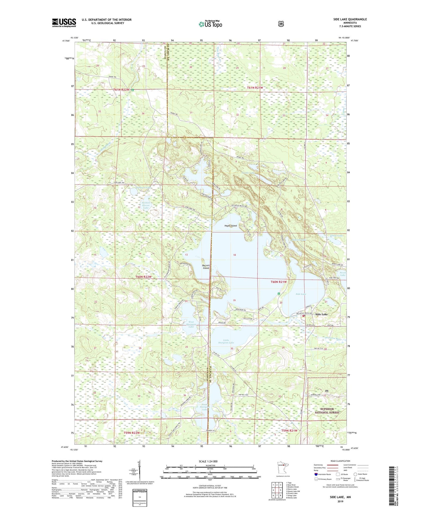Side Lake Minnesota US Topo Map Image
