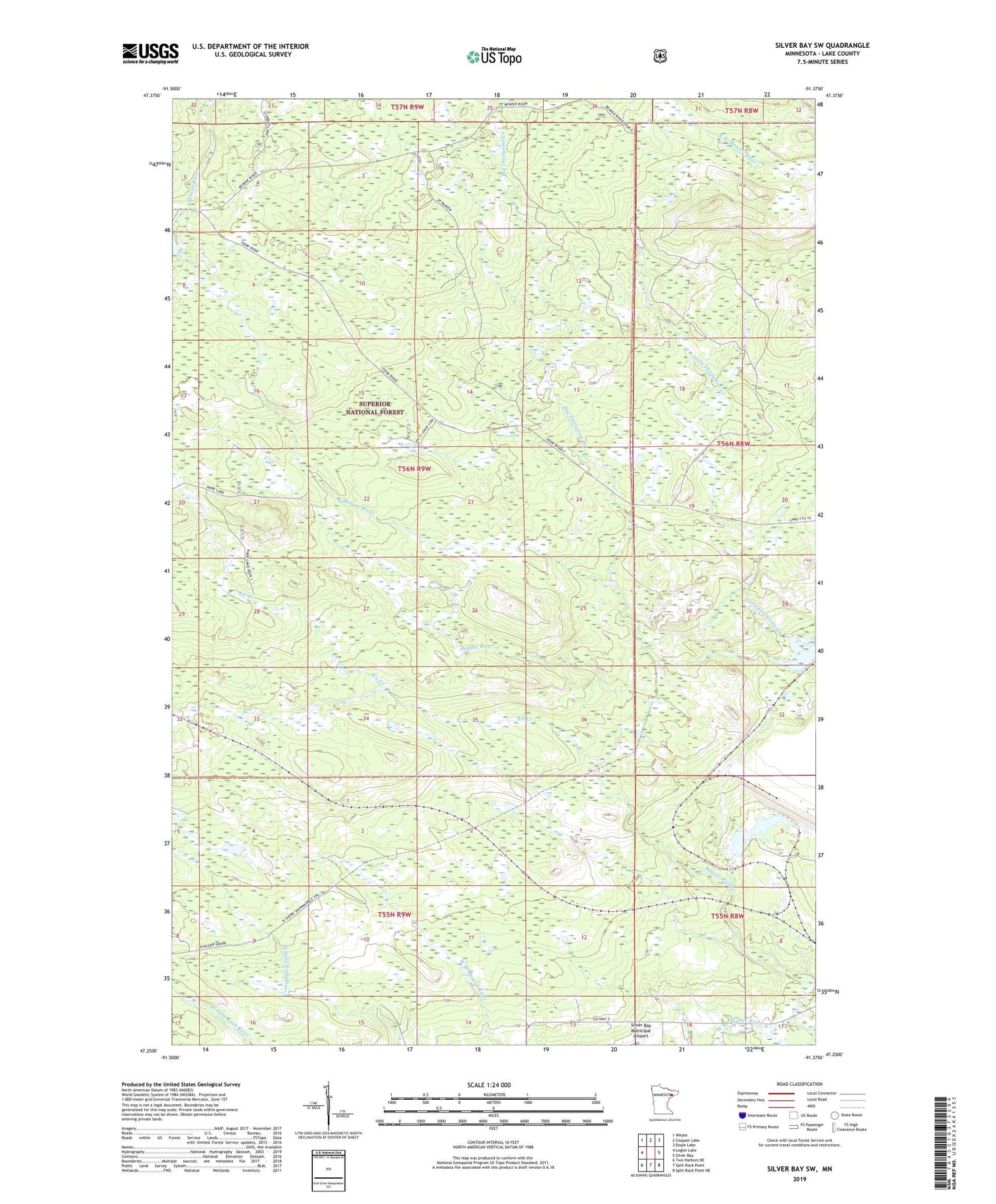 Silver Bay SW Minnesota US Topo Map Image