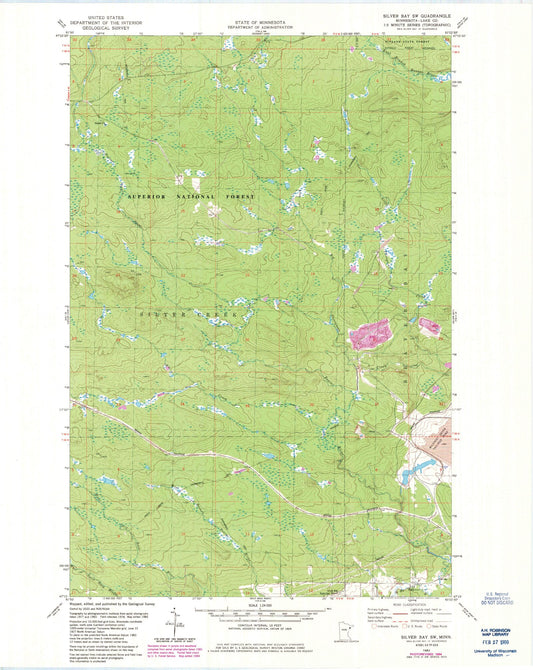 Classic USGS Silver Bay SW Minnesota 7.5'x7.5' Topo Map Image
