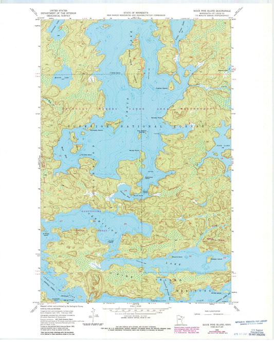 Classic USGS Sioux Pine Island Minnesota 7.5'x7.5' Topo Map Image