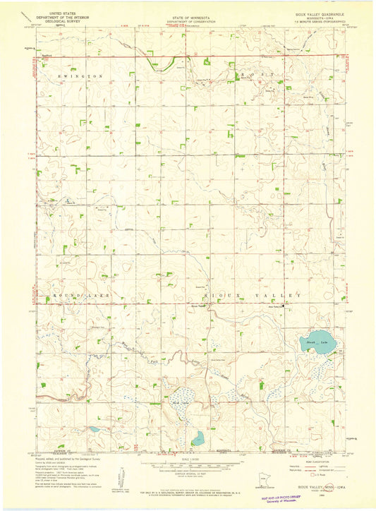 Classic USGS Sioux Valley Minnesota 7.5'x7.5' Topo Map Image