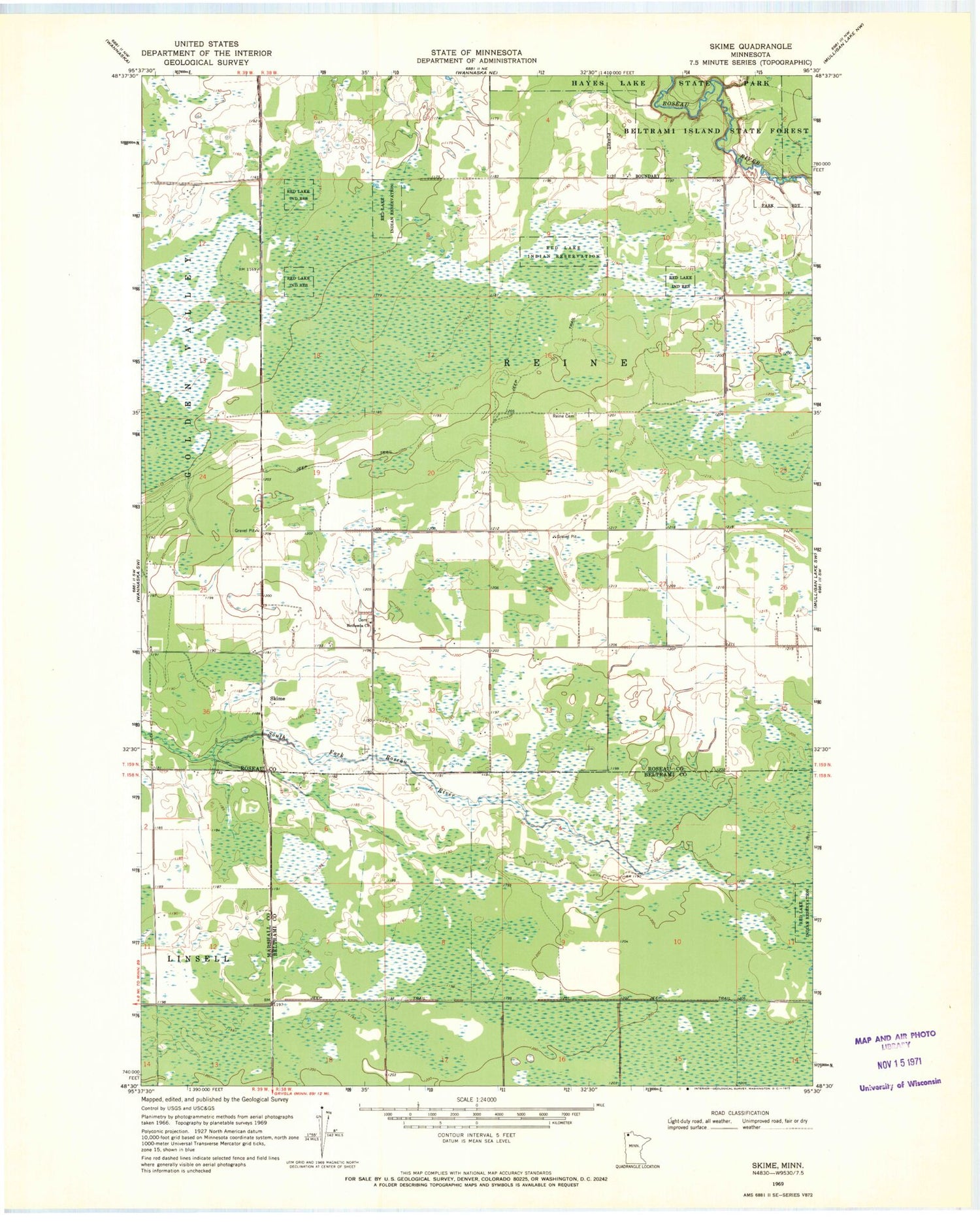 Classic USGS Skime Minnesota 7.5'x7.5' Topo Map Image