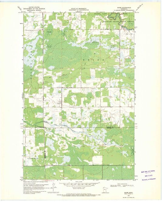 Classic USGS Skime Minnesota 7.5'x7.5' Topo Map Image