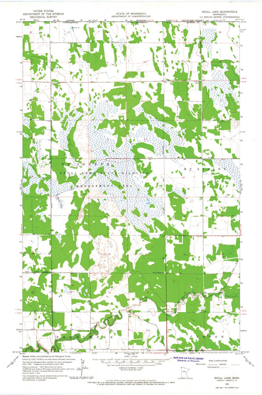Classic USGS Skull Lake Minnesota 7.5'x7.5' Topo Map Image