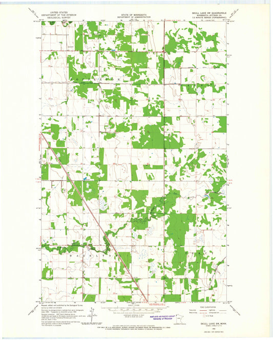 Classic USGS Skull Lake SW Minnesota 7.5'x7.5' Topo Map Image