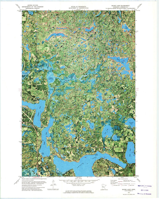 Classic USGS Skunk Lake Minnesota 7.5'x7.5' Topo Map Image