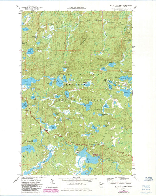 Classic USGS Slate Lake East Minnesota 7.5'x7.5' Topo Map Image