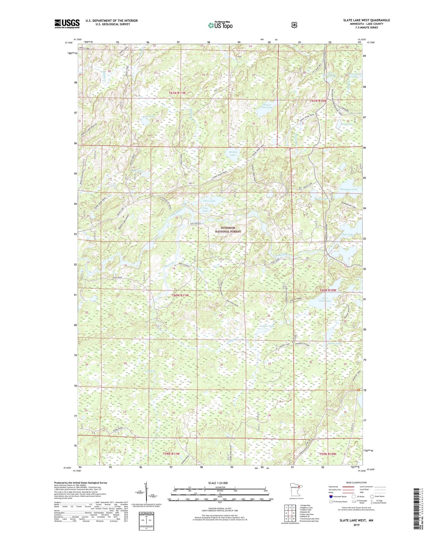 Slate Lake West Minnesota US Topo Map Image