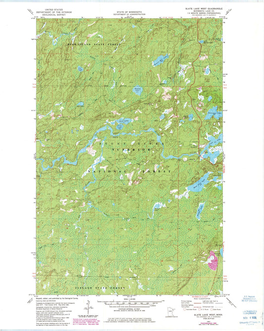 Classic USGS Slate Lake West Minnesota 7.5'x7.5' Topo Map Image