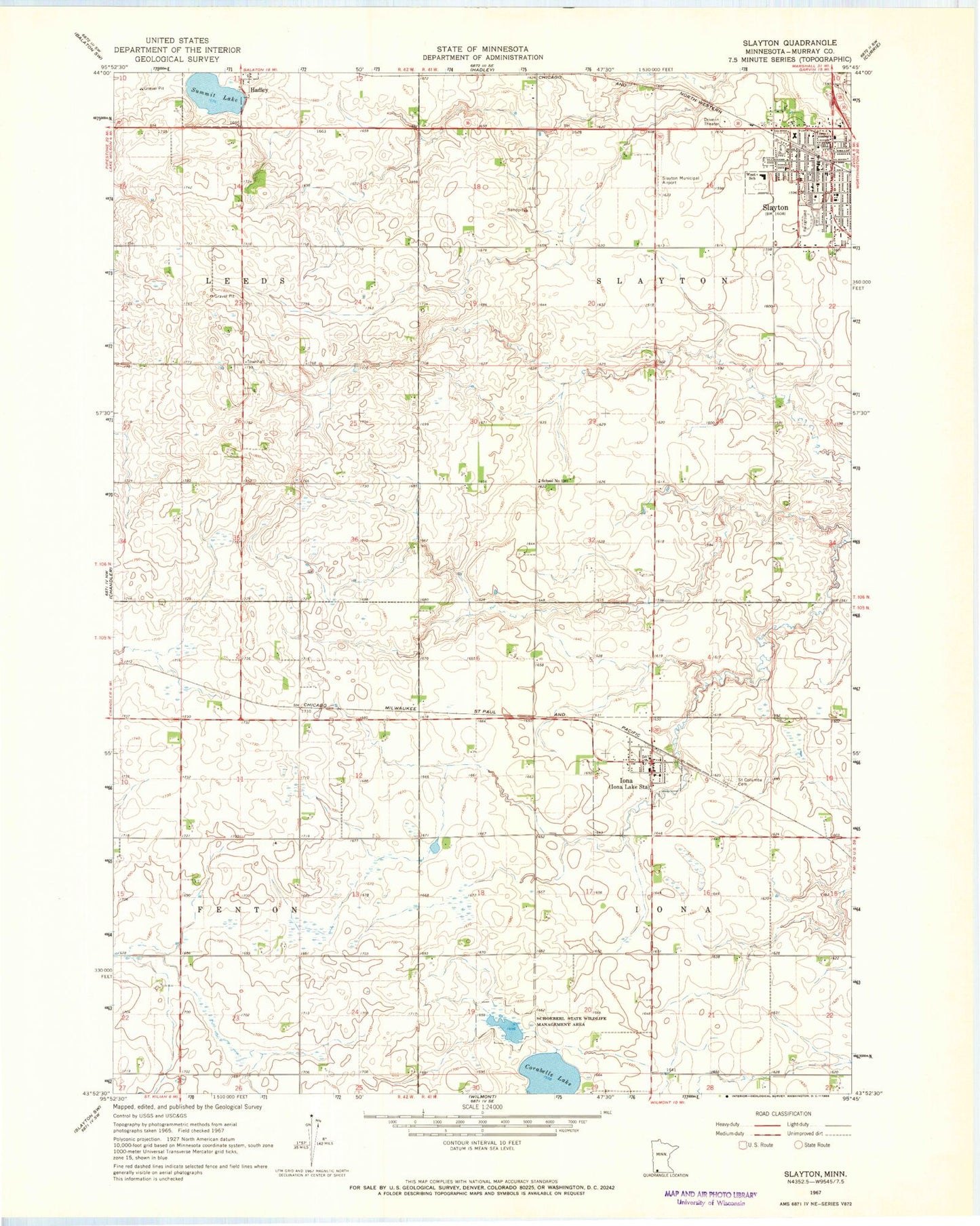Classic USGS Slayton Minnesota 7.5'x7.5' Topo Map Image