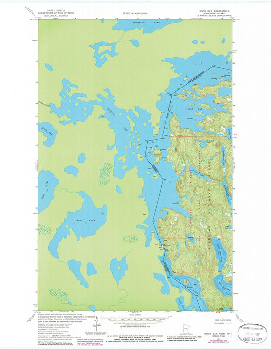 Classic USGS Snow Bay Minnesota 7.5'x7.5' Topo Map Image
