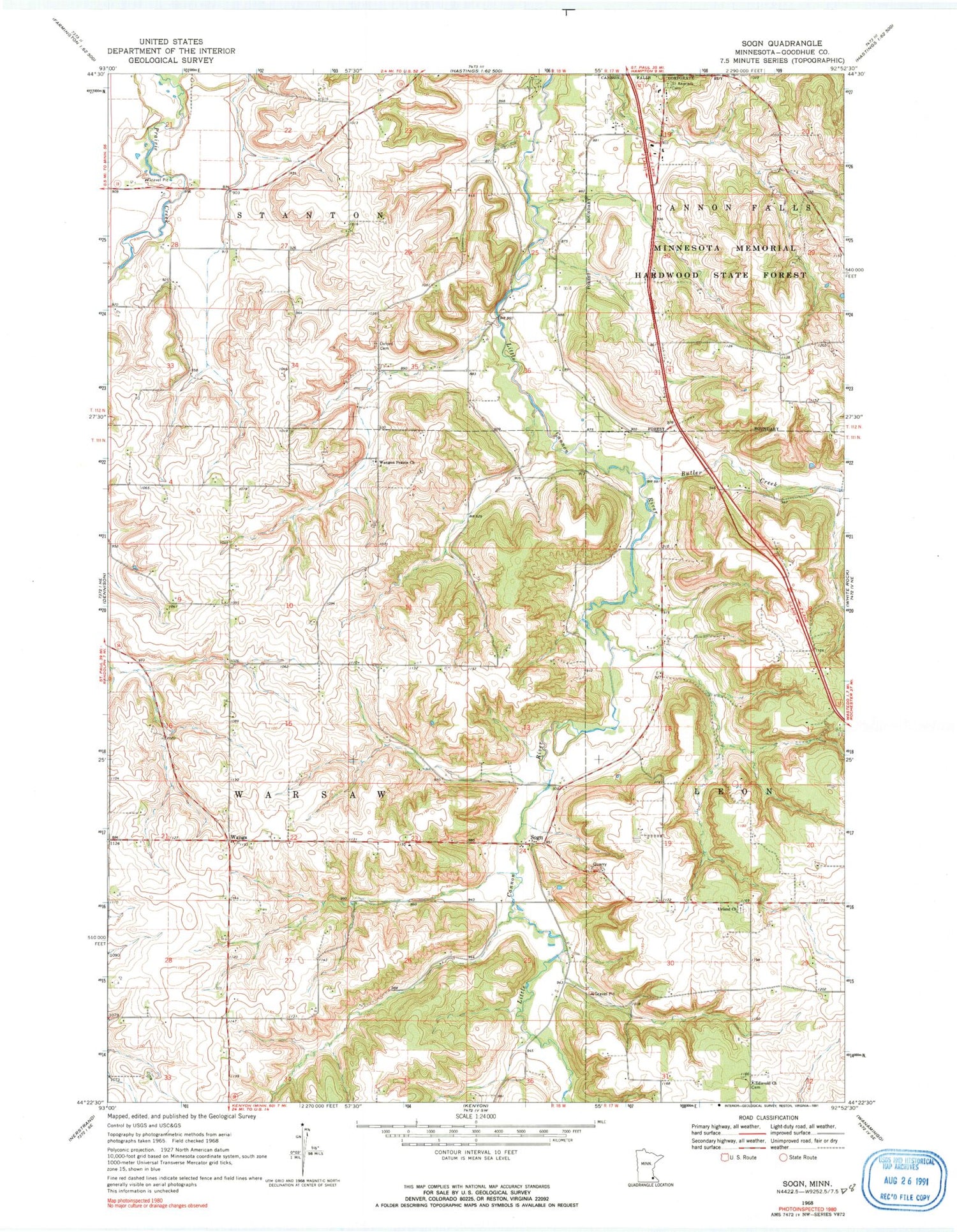Classic USGS Sogn Minnesota 7.5'x7.5' Topo Map Image