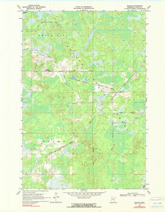 Classic USGS Solana Minnesota 7.5'x7.5' Topo Map Image
