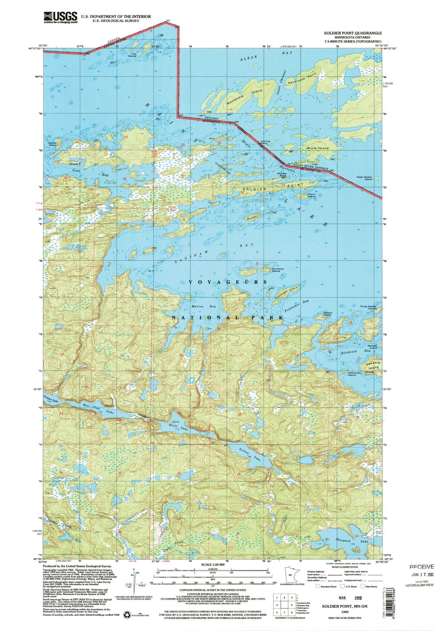 Classic USGS Soldier Point Minnesota 7.5'x7.5' Topo Map Image