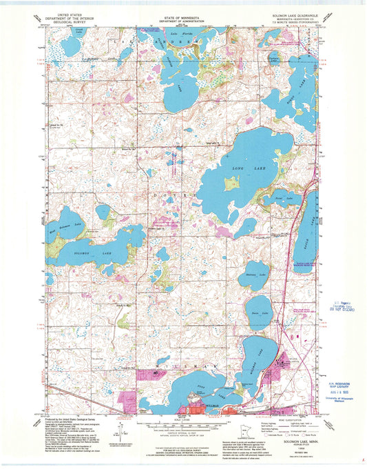 Classic USGS Solomon Lake Minnesota 7.5'x7.5' Topo Map Image