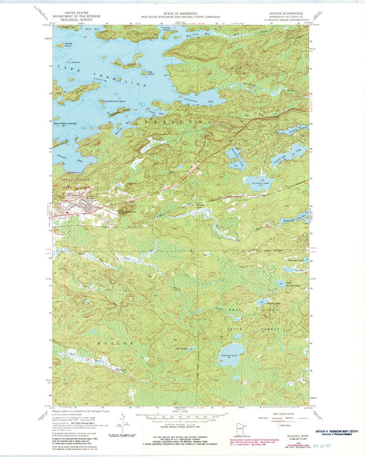 Classic USGS Soudan Minnesota 7.5'x7.5' Topo Map Image