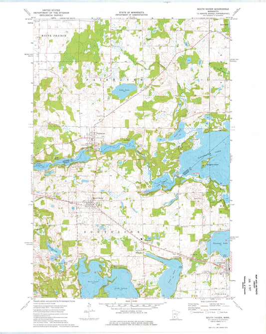 Classic USGS South Haven Minnesota 7.5'x7.5' Topo Map Image