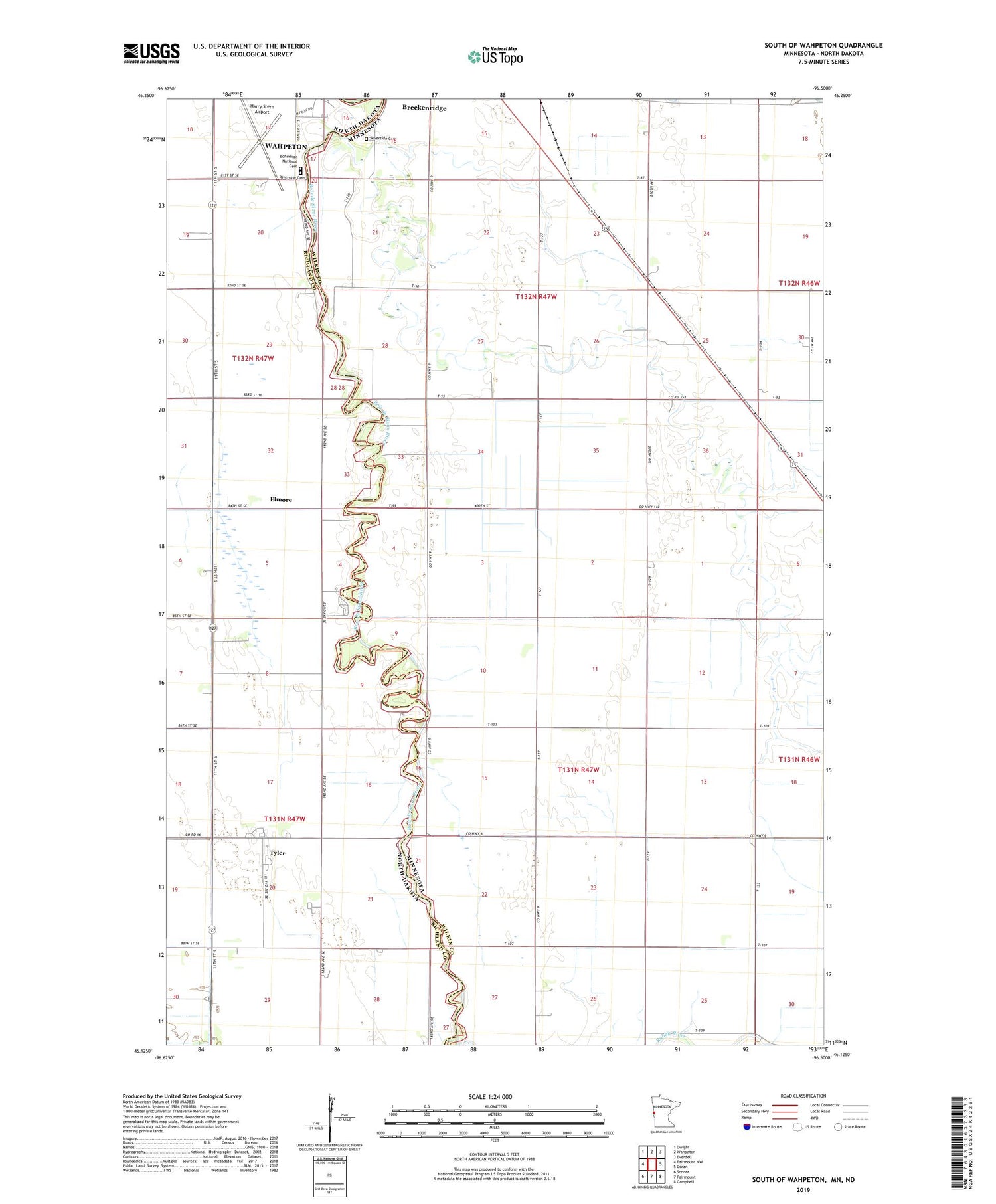 South of Wahpeton Minnesota US Topo Map Image