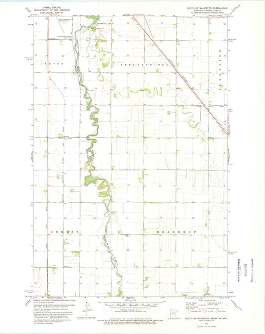 Classic USGS South of Wahpeton Minnesota 7.5'x7.5' Topo Map Image
