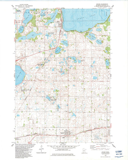 Classic USGS Spicer Minnesota 7.5'x7.5' Topo Map Image