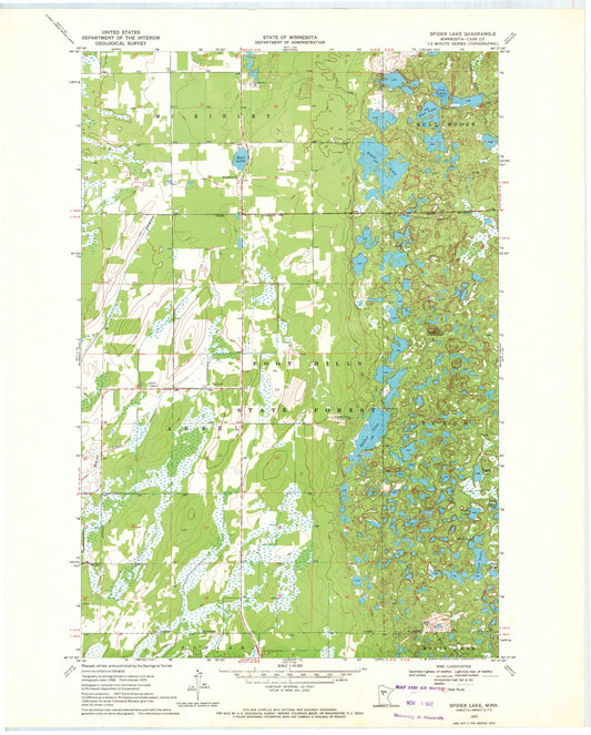 Classic USGS Spider Lake Minnesota 7.5'x7.5' Topo Map Image