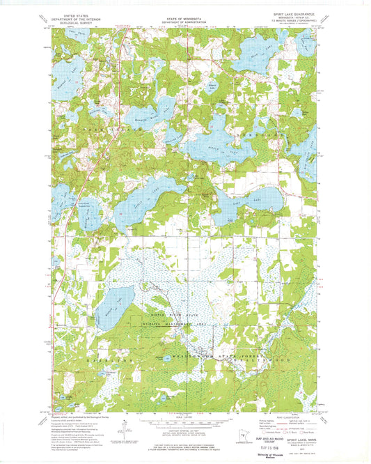 Classic USGS Spirit Lake Minnesota 7.5'x7.5' Topo Map Image