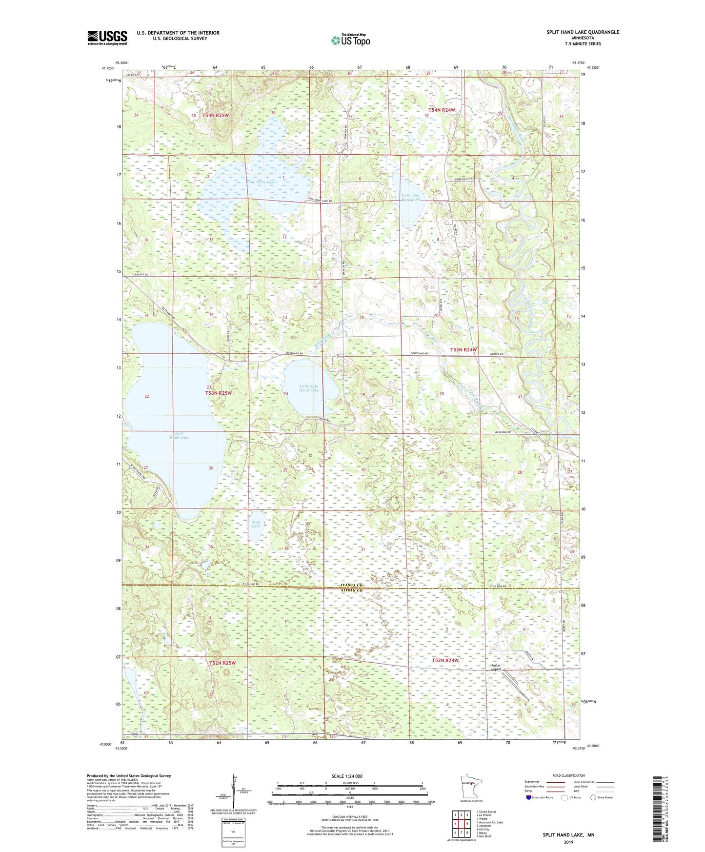Split Hand Lake Minnesota US Topo Map Image