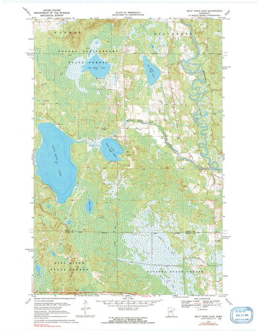 Classic USGS Split Hand Lake Minnesota 7.5'x7.5' Topo Map Image