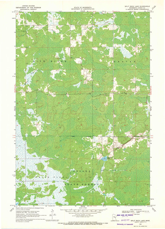 Classic USGS Split Rock Lake Minnesota 7.5'x7.5' Topo Map Image