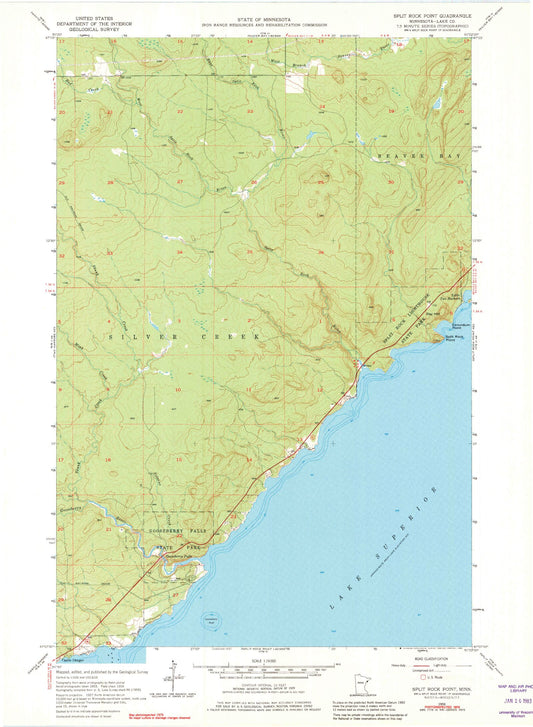 Classic USGS Split Rock Point Minnesota 7.5'x7.5' Topo Map Image