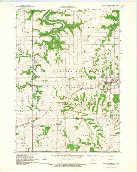 Classic USGS Spring Grove Minnesota 7.5'x7.5' Topo Map Image