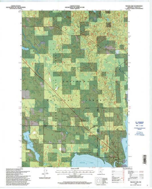 Classic USGS Squaw Lake Minnesota 7.5'x7.5' Topo Map Image