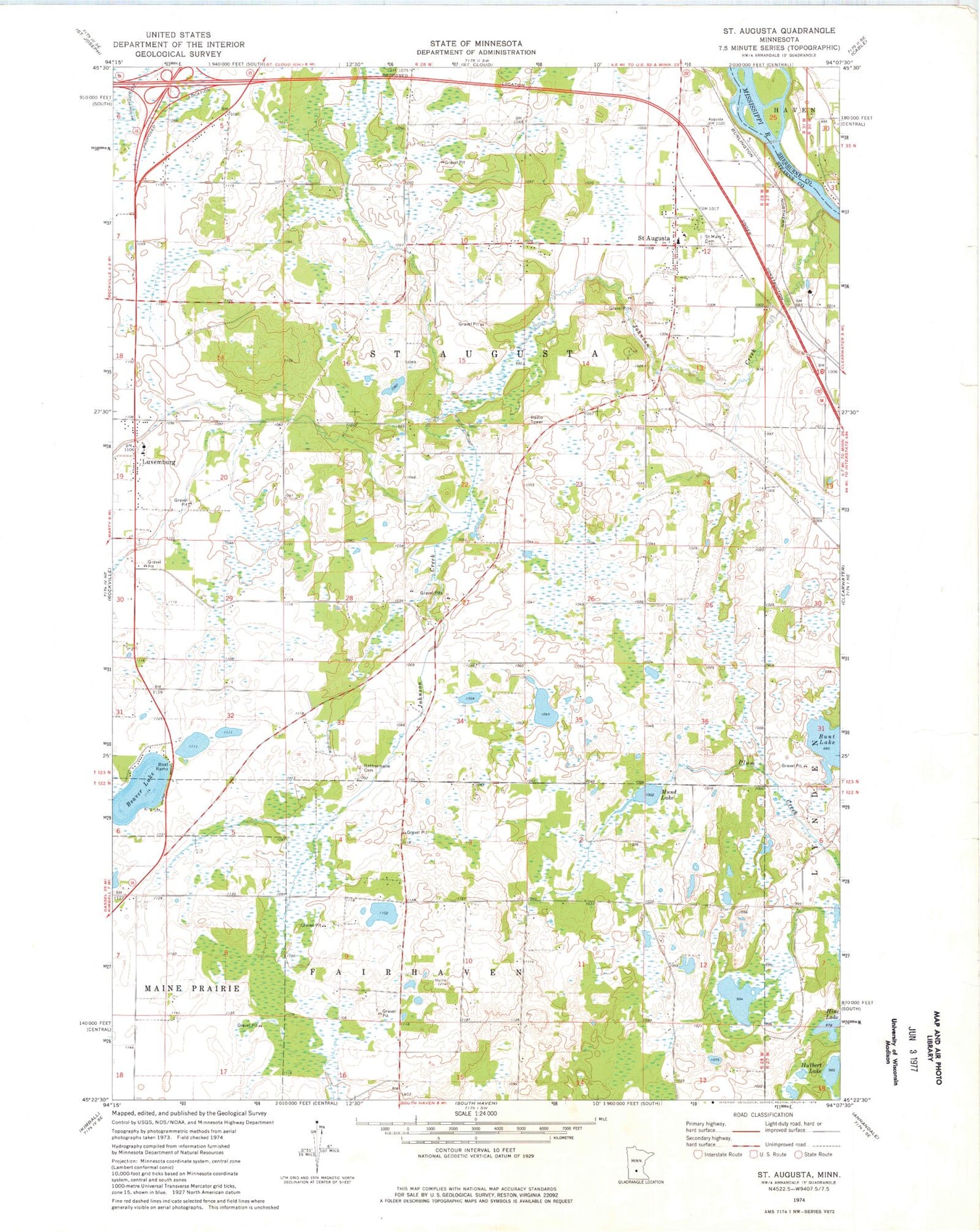 Classic USGS Saint Augusta Minnesota 7.5'x7.5' Topo Map Image