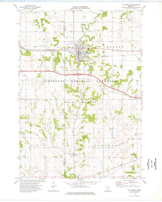 Classic USGS Saint Charles Minnesota 7.5'x7.5' Topo Map Image