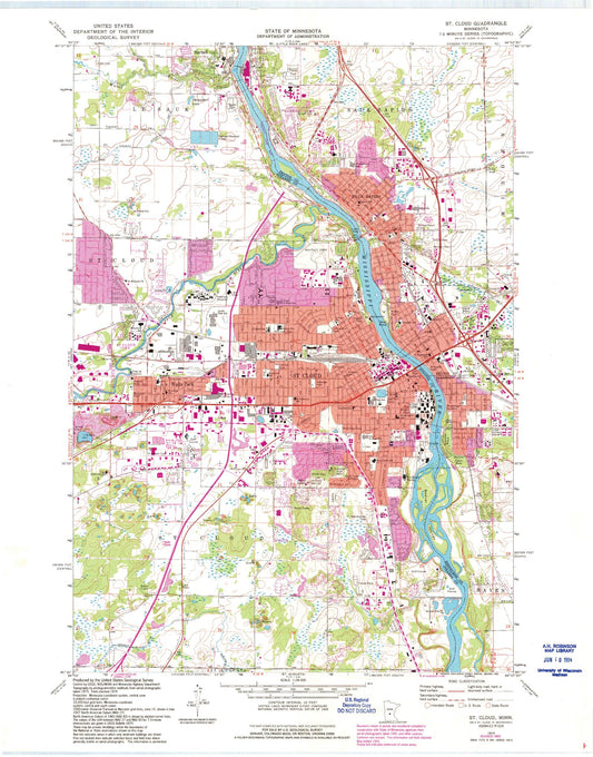 Classic USGS Saint Cloud Minnesota 7.5'x7.5' Topo Map Image