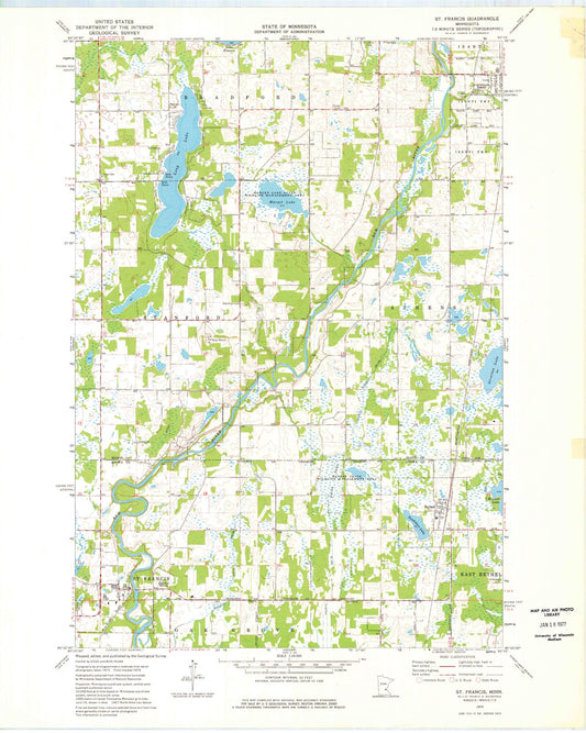 Classic USGS Saint Francis Minnesota 7.5'x7.5' Topo Map Image