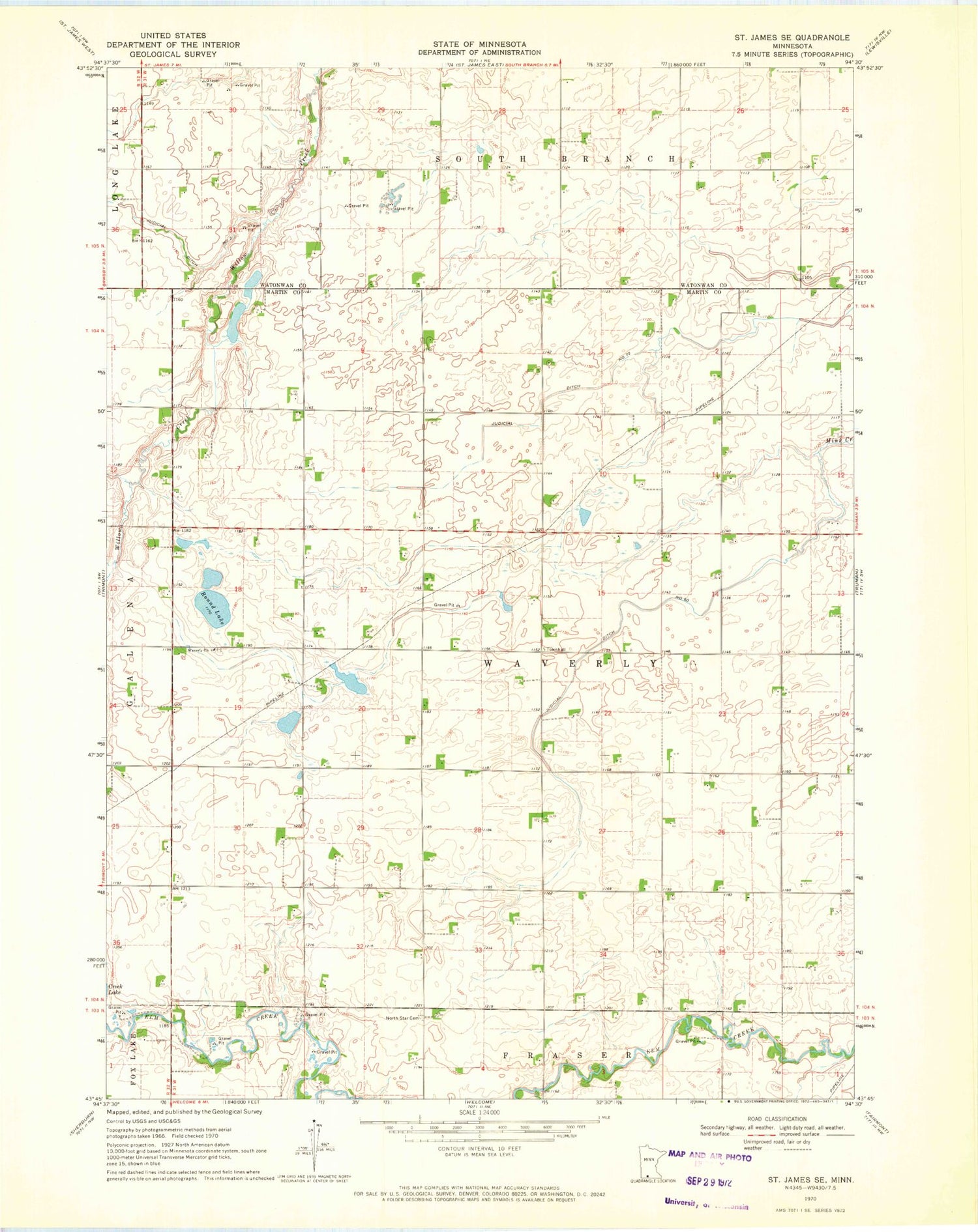 Classic USGS Saint James SE Minnesota 7.5'x7.5' Topo Map Image