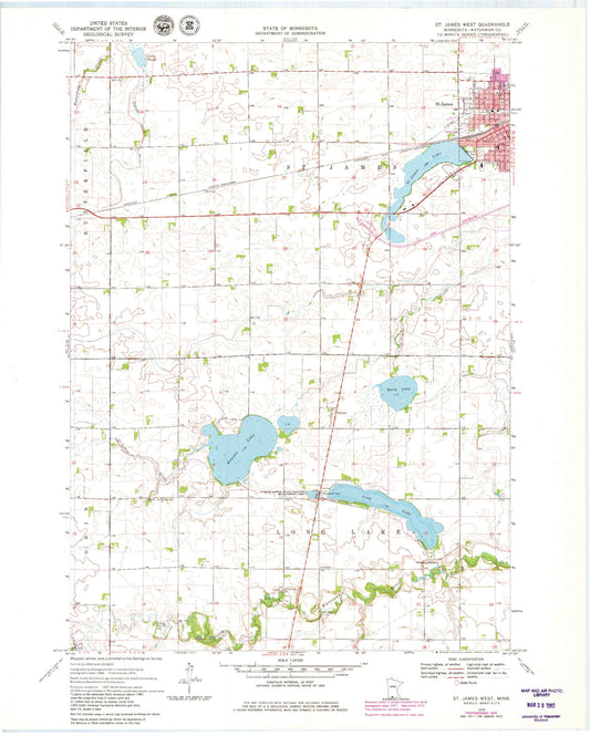 Classic USGS Saint James West Minnesota 7.5'x7.5' Topo Map Image