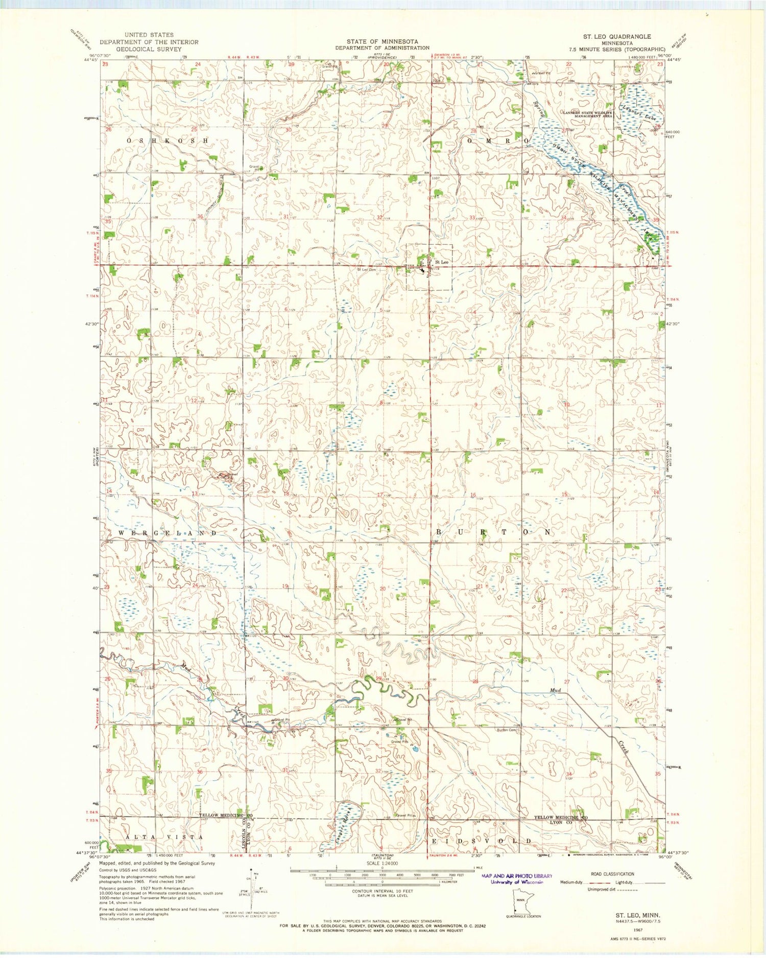 Classic USGS Saint Leo Minnesota 7.5'x7.5' Topo Map Image