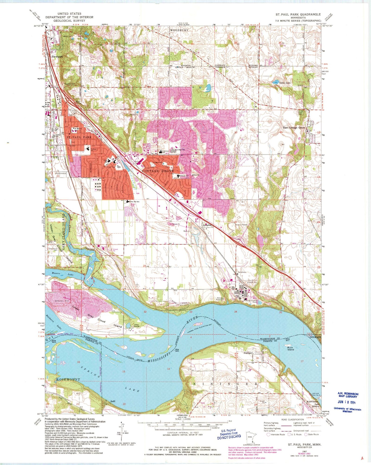 Classic USGS Saint Paul Park Minnesota 7.5'x7.5' Topo Map Image