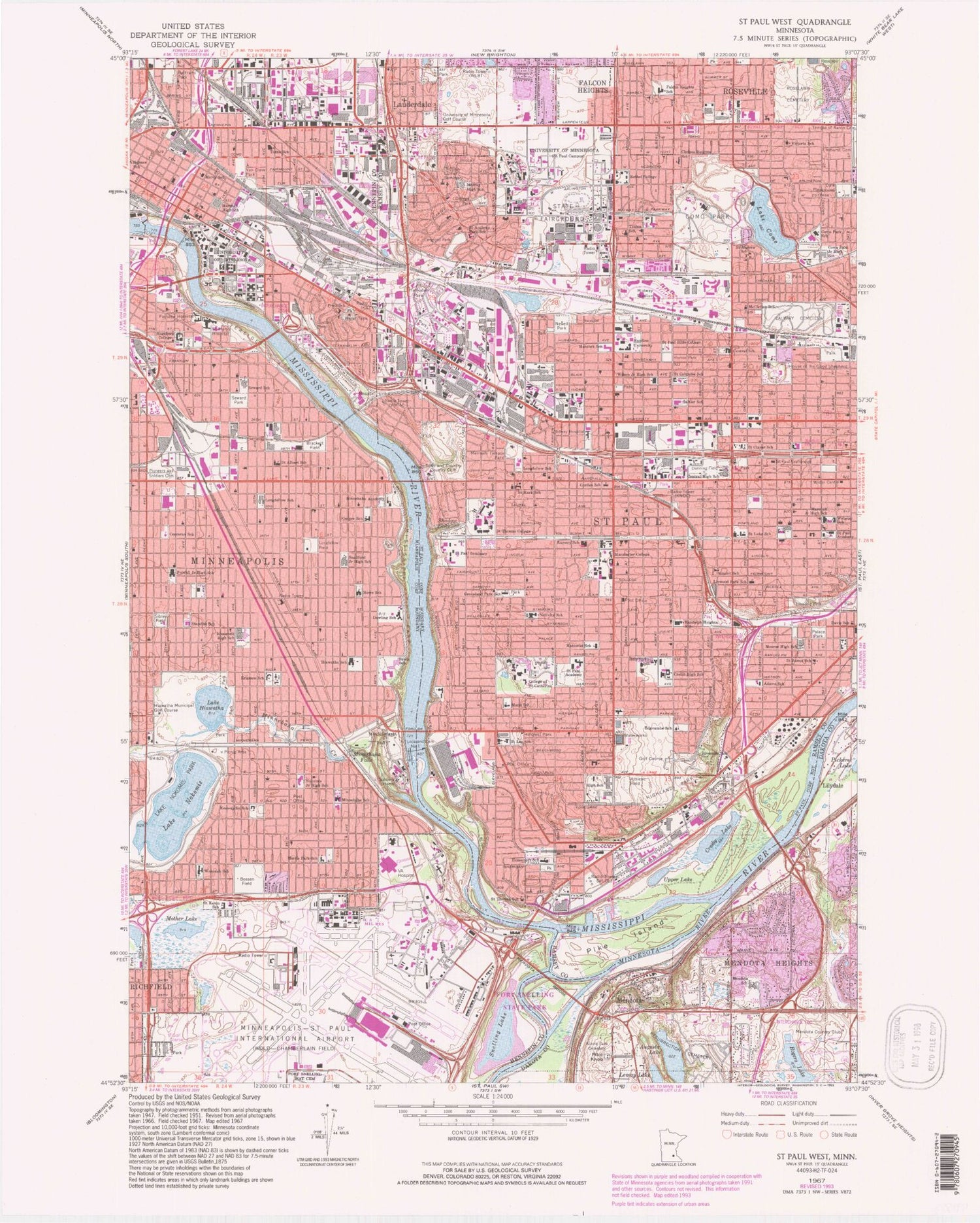 Classic USGS Saint Paul West Minnesota 7.5'x7.5' Topo Map Image