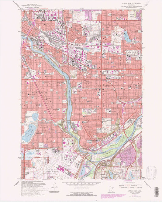 Classic USGS Saint Paul West Minnesota 7.5'x7.5' Topo Map Image