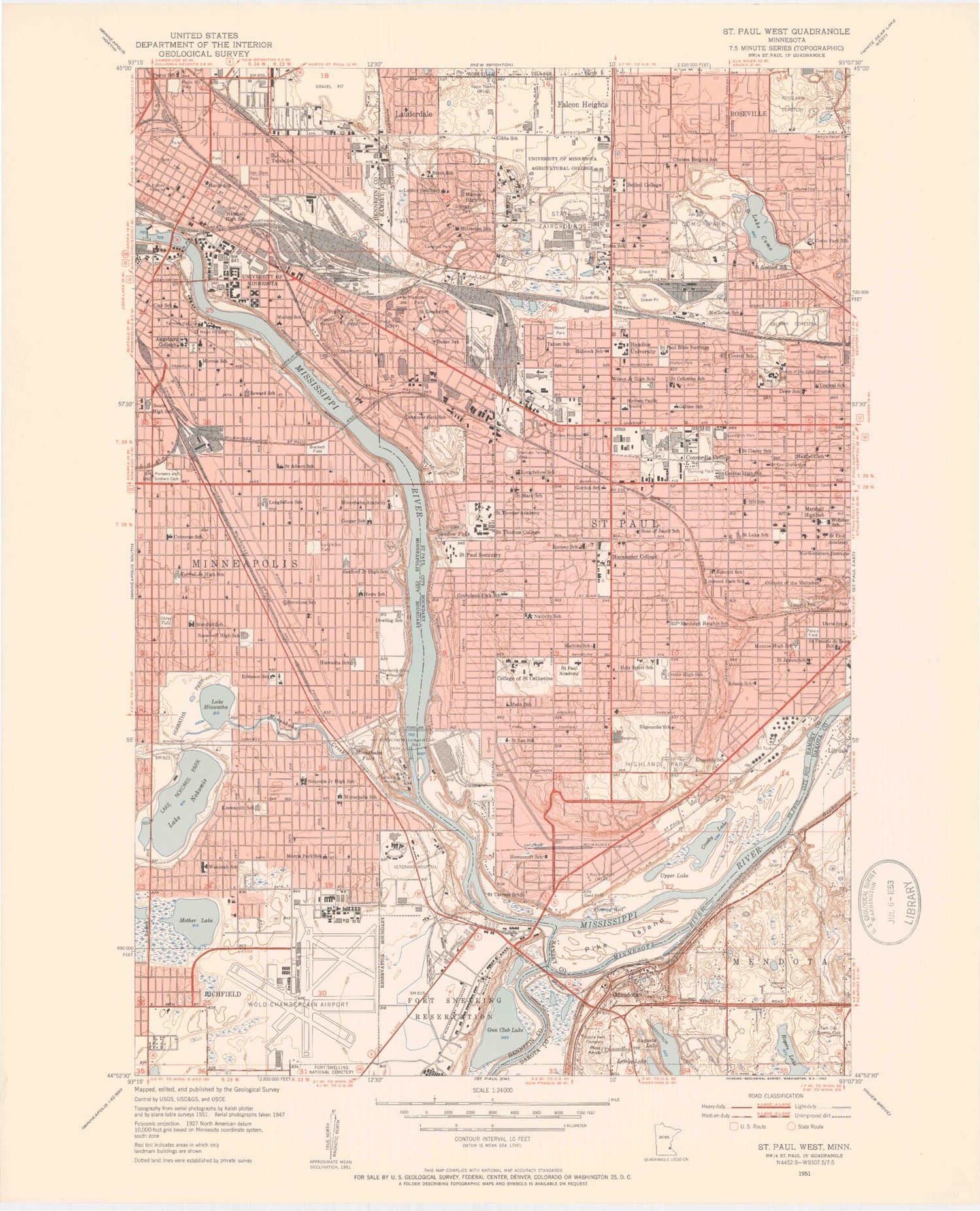 Classic USGS Saint Paul West Minnesota 7.5'x7.5' Topo Map Image