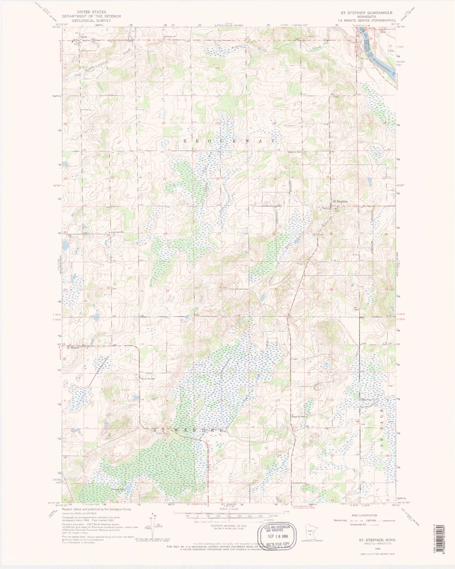 Classic USGS Saint Stephen Minnesota 7.5'x7.5' Topo Map Image