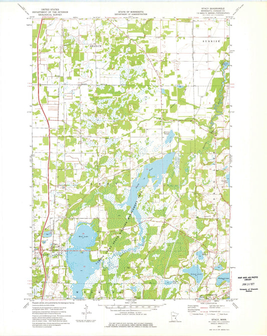 Classic USGS Stacy Minnesota 7.5'x7.5' Topo Map Image
